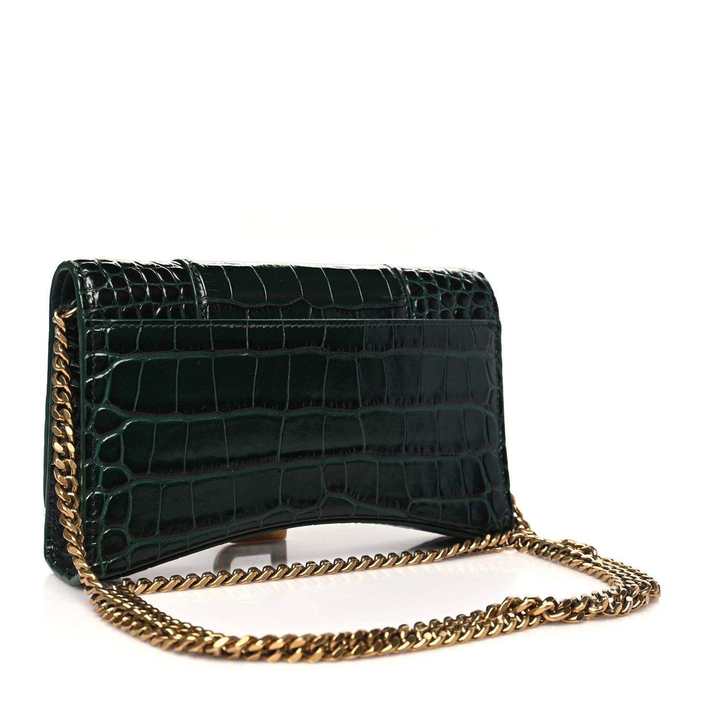 Shiny Calfskin Crocodile Embossed Hourglass Chain Bag Forest Green