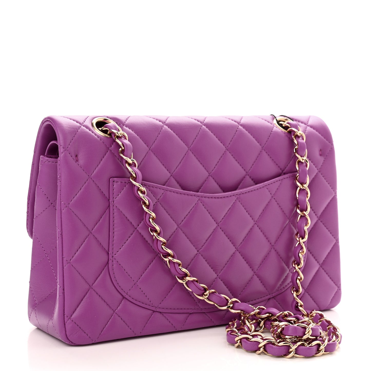 Lambskin Quilted Small Double Flap Purple