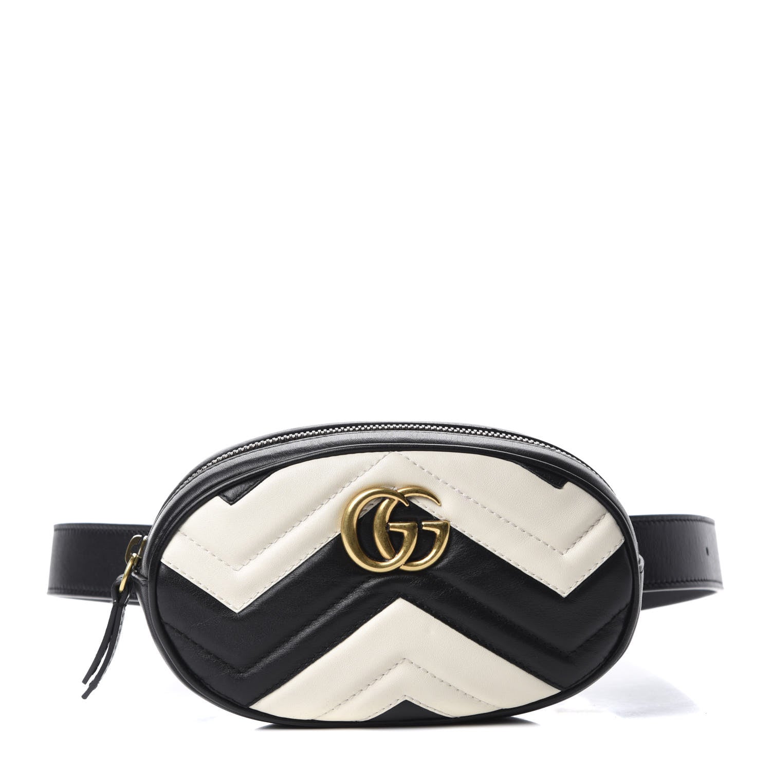 Gucci Calfskin Matelasse GG Marmont Belt Bag 85 34 Black White 1 of 10