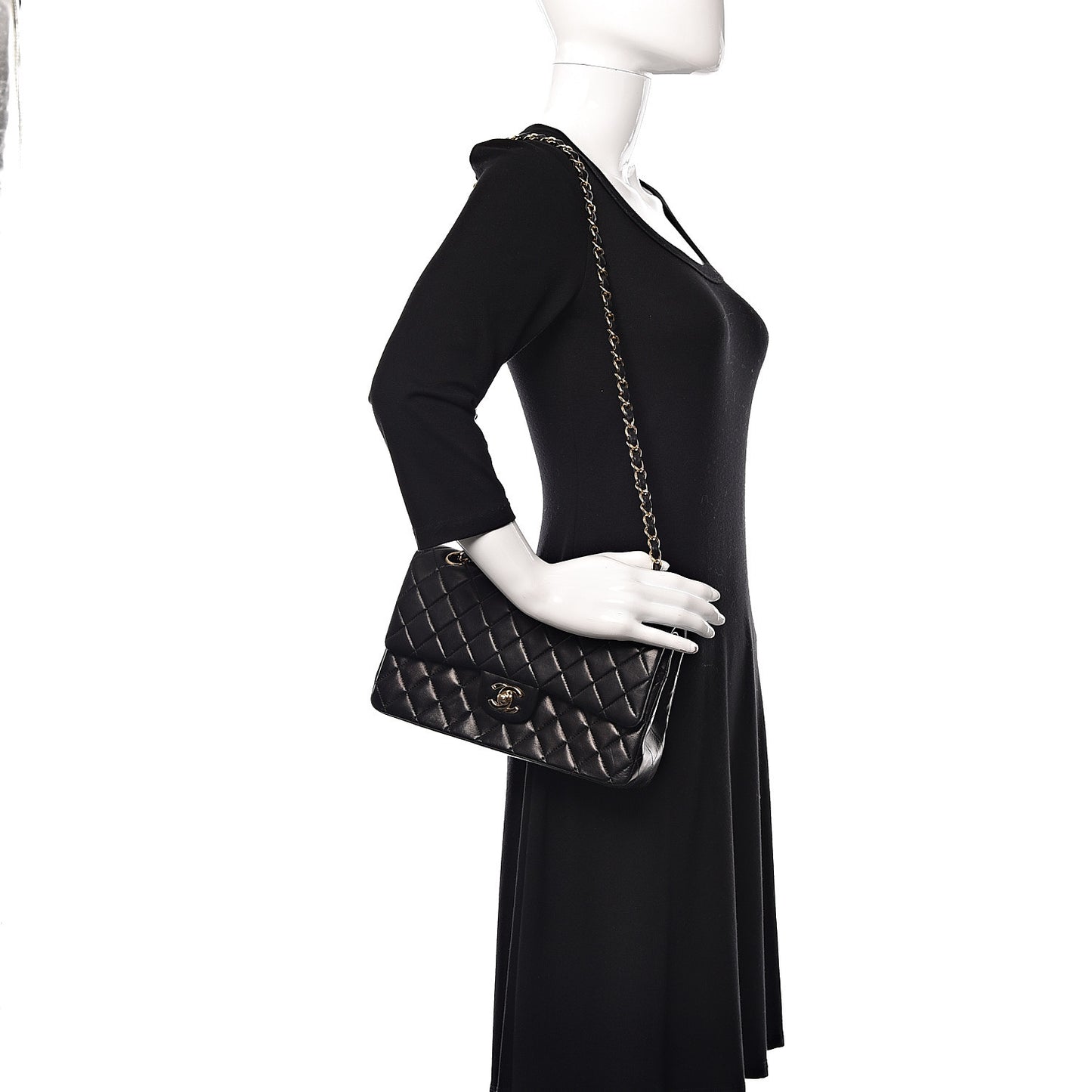 Lambskin Quilted Medium Double Flap Black