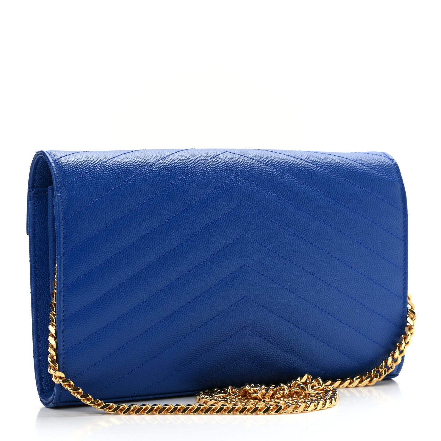 Grain De Poudre Matelasse Chevron Monogram Chain Wallet Blue Majorelle