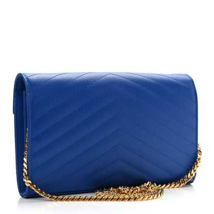 Saint Laurent Grain De Poudre Matelasse Chevron Monogram Chain Wallet Blue Majorelle 3 of 10
