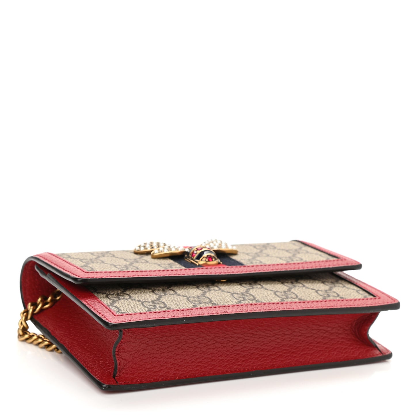 GG Supreme Monogram Web Queen Margaret Chain Wallet Red