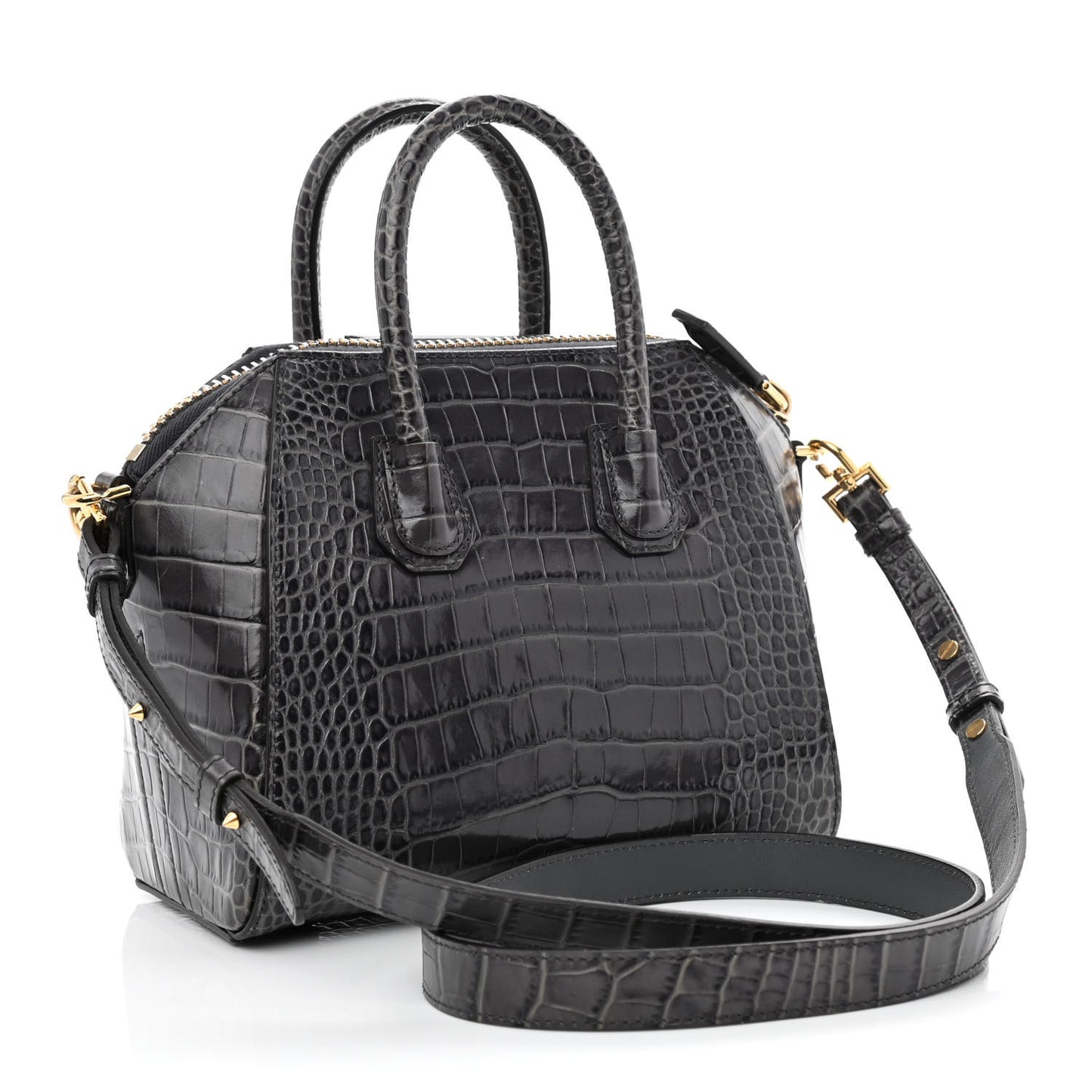 Calfskin Crocodile Embossed Mini Antigona Storm Grey