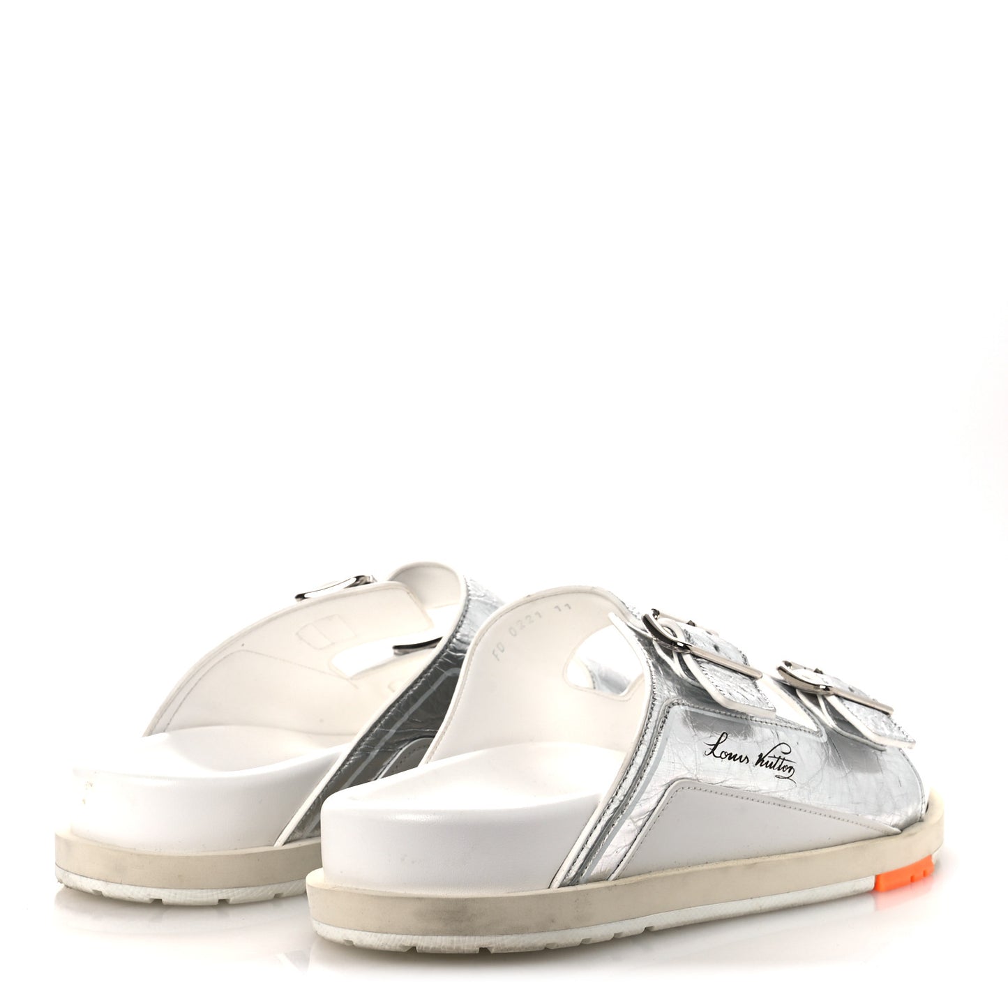 Metallic Mix Materials Mens LV Script Trainer Mules 11 Silver Multicolor
