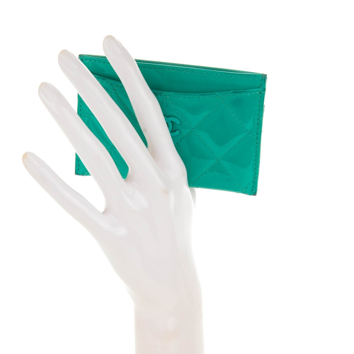 Chanel Patent Quilted Card Holder Green 2 of 11