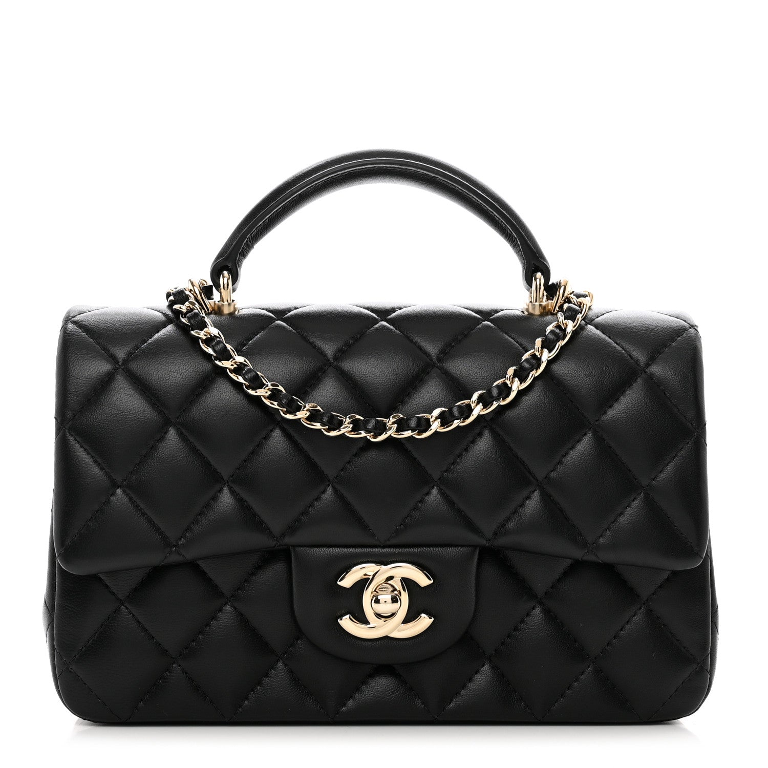 Chanel Lambskin Quilted Mini Top Handle Rectangular Flap Black 1 of 10