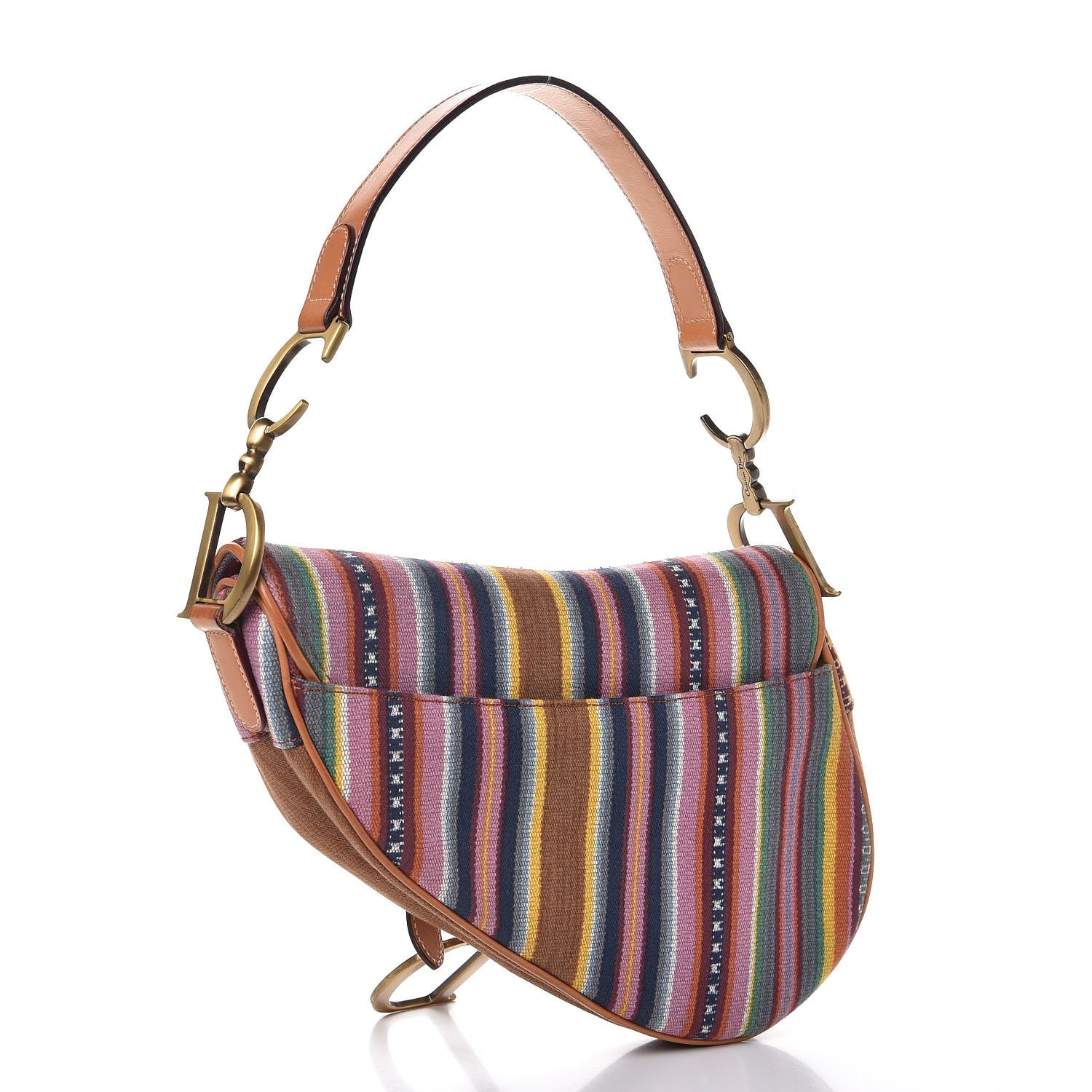 Christian Dior Canvas Striped Saddle Bag Multicolor 3 of 8