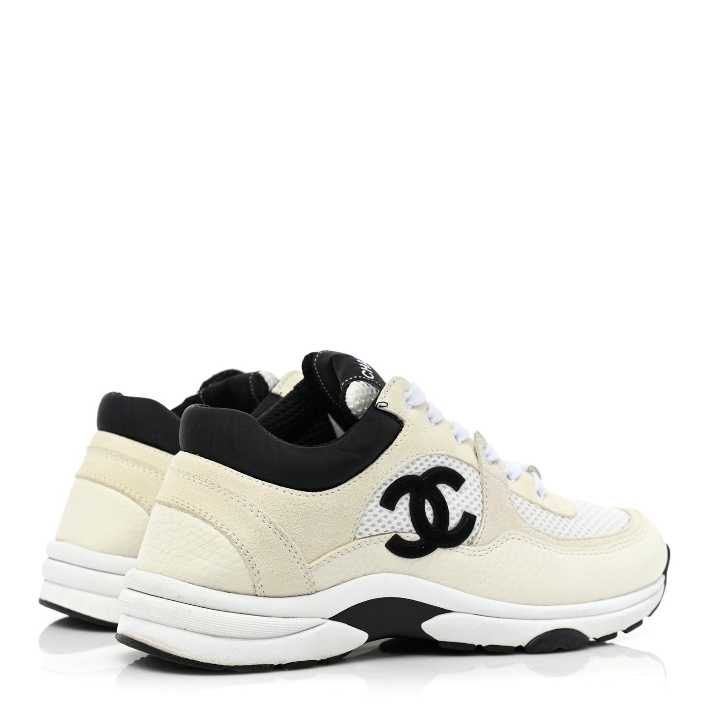Mesh Suede Calfskin Grained Calfskin Womens CC Sneakers 37 White Black