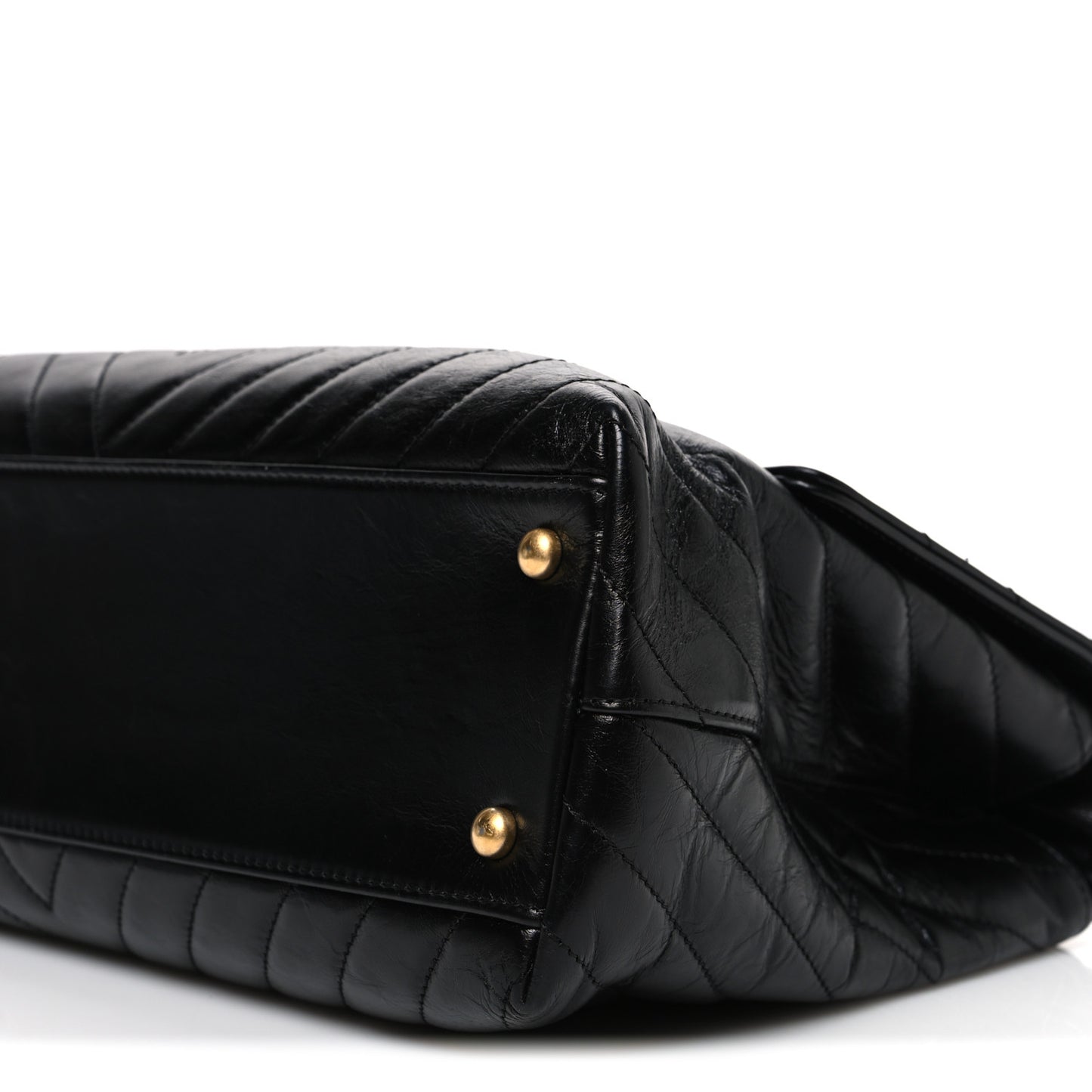 Aged Calfskin Chevron Quilted Medium Coco Handle Flap Black