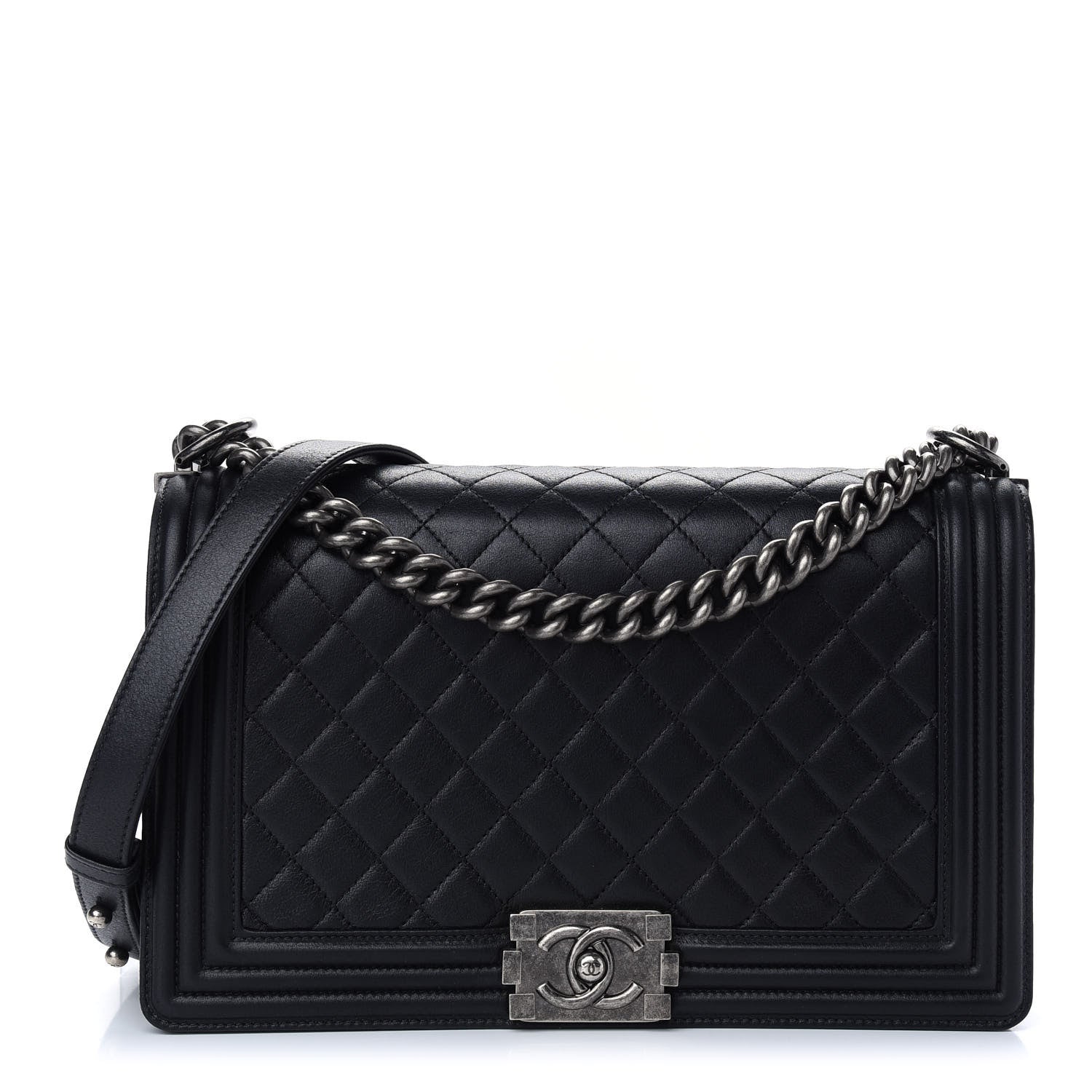 Chanel Metallic Calfskin Quilted New Medium Boy Flap Black 1 of 9