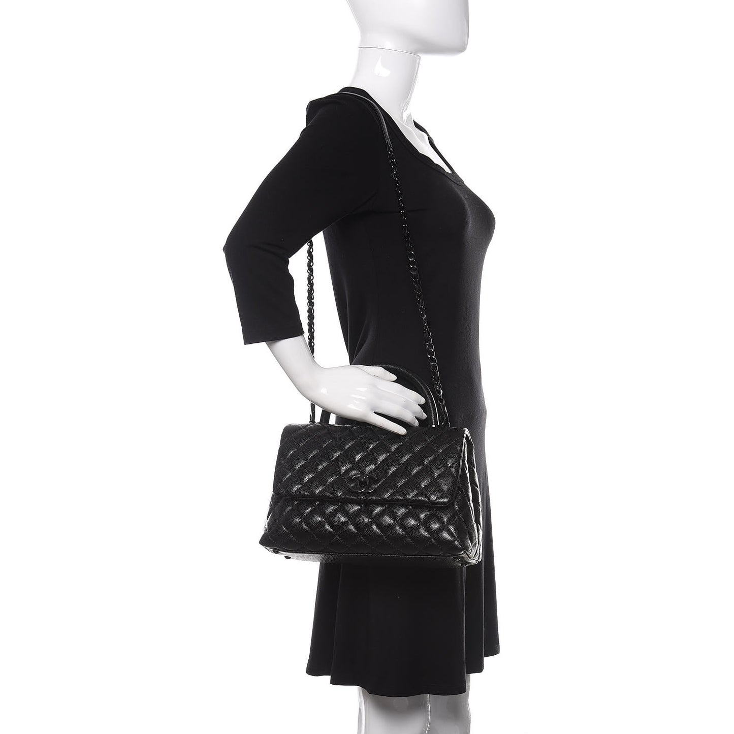 Caviar Quilted Small Coco Handle Flap So Black