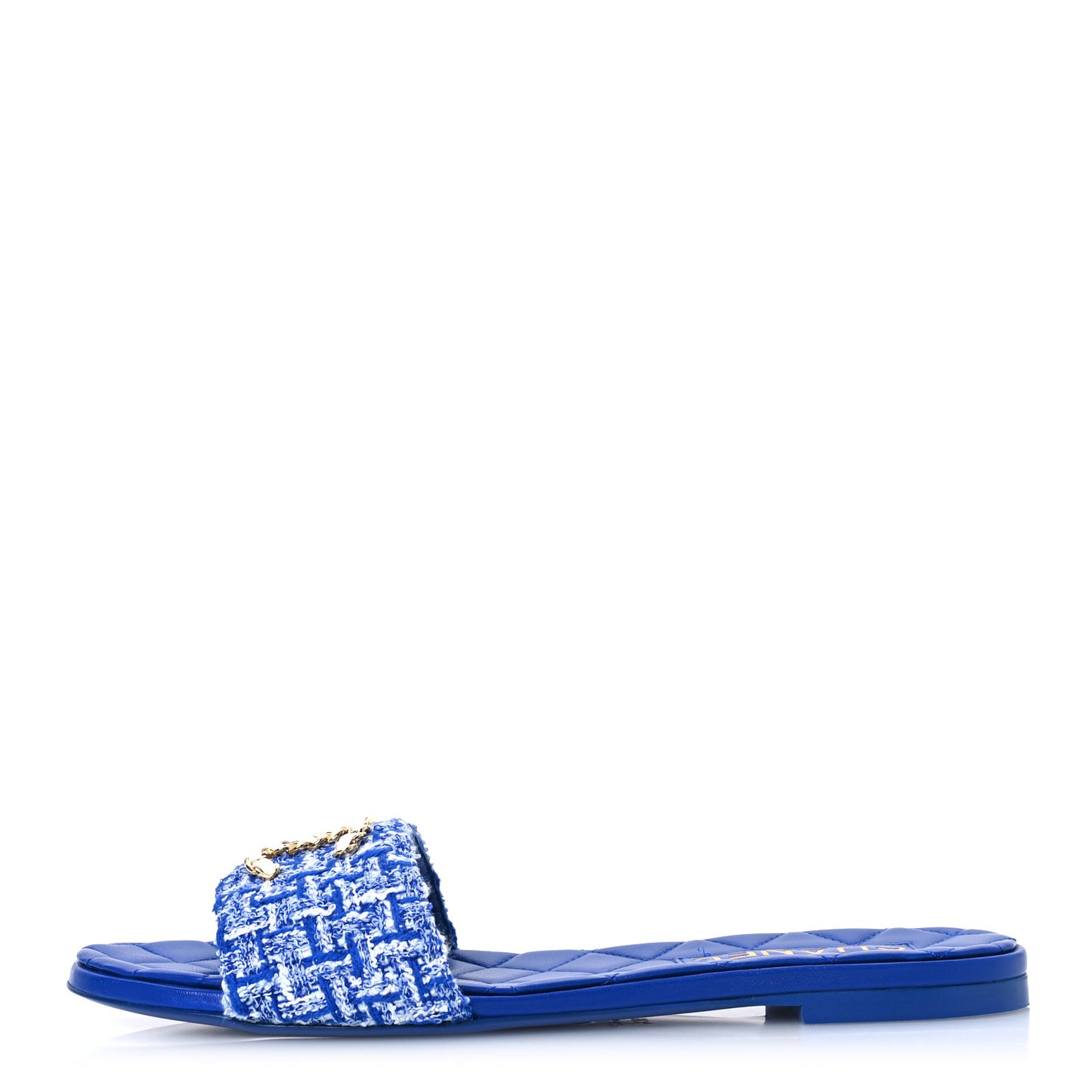 Tweed CC Chain Mule Sandal 38.5 Blue