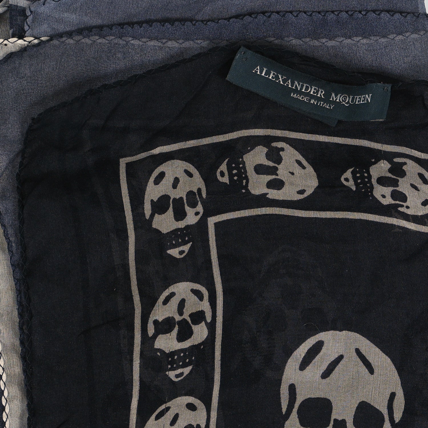 Alexander McQueen Silk Chiffon Ombre Skull Scarf Grey Ivory 3 of 3