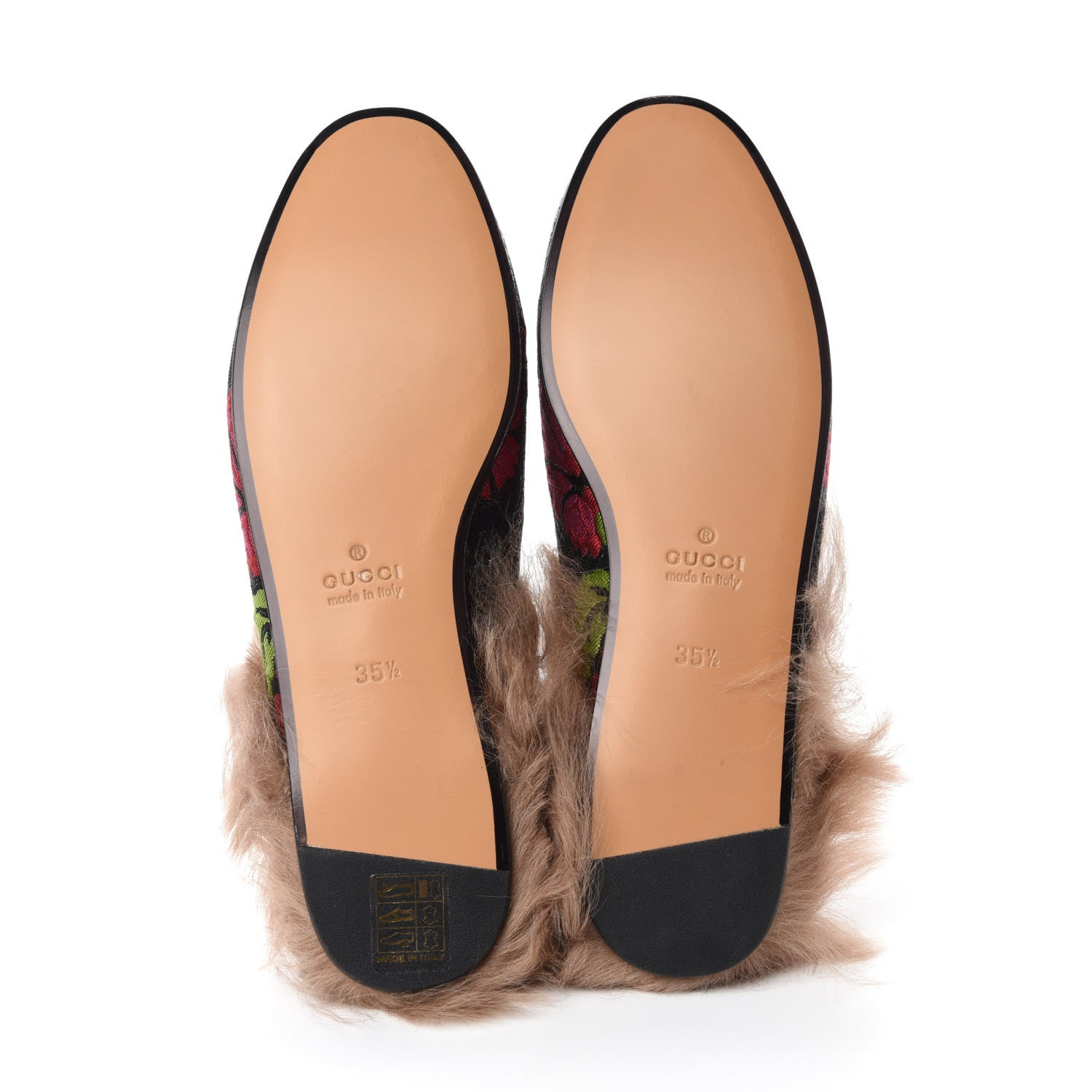 Gucci Brocade Fur Floral Womens Princetown Slippers 35.5 Black Anthracite 5 of 8