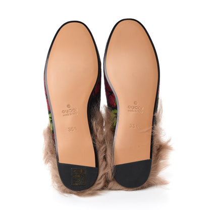 Gucci Brocade Fur Floral Womens Princetown Slippers 35.5 Black Anthracite 5 of 8