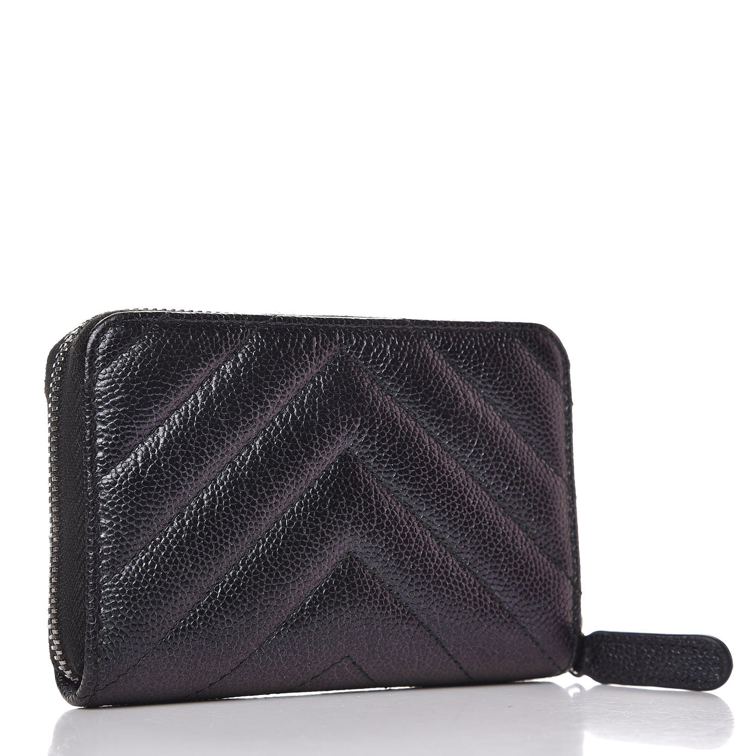 Chanel Iridescent Caviar Chevron Quilted Zip Around Coin Purse Black 3 of 8