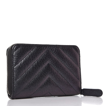 Chanel Iridescent Caviar Chevron Quilted Zip Around Coin Purse Black 3 of 8