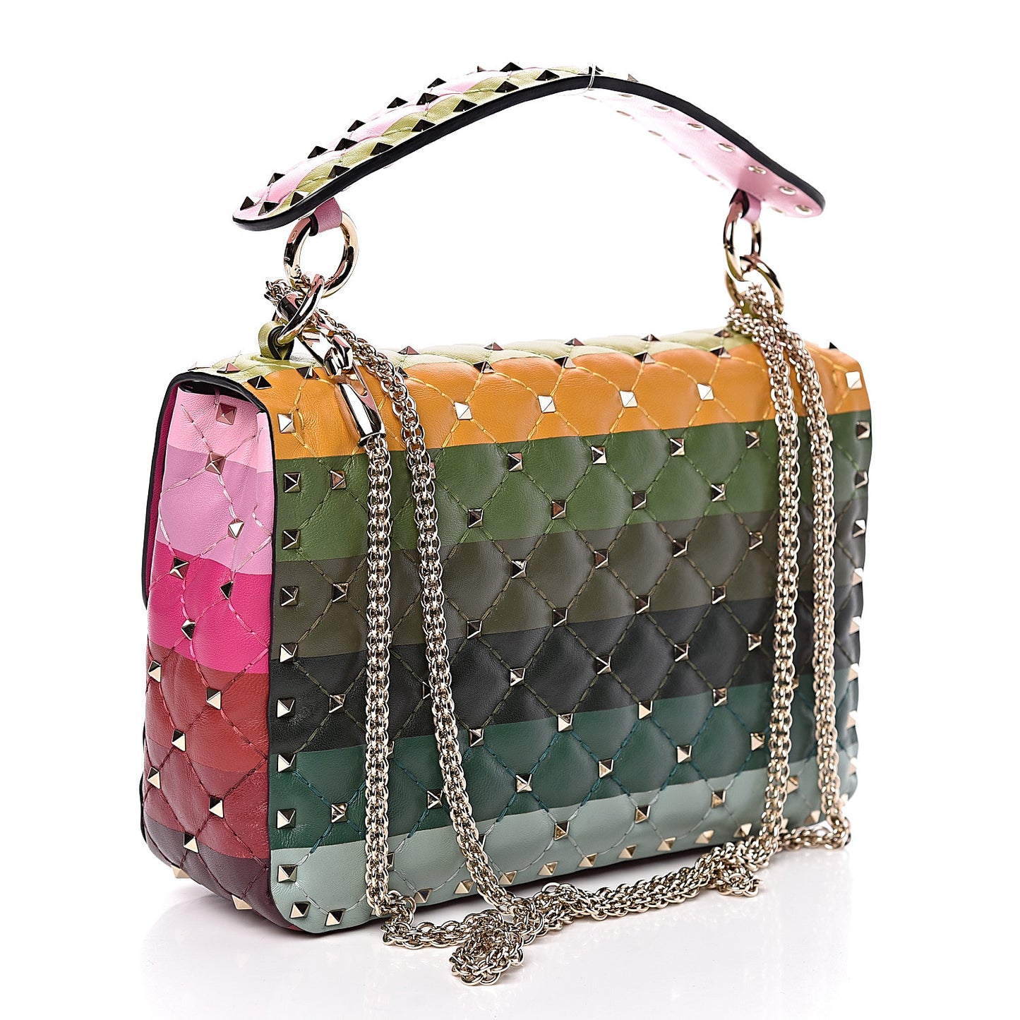 Lambskin Stripe Intarsia Medium Rockstud Spike Shoulder Bag Multicolor