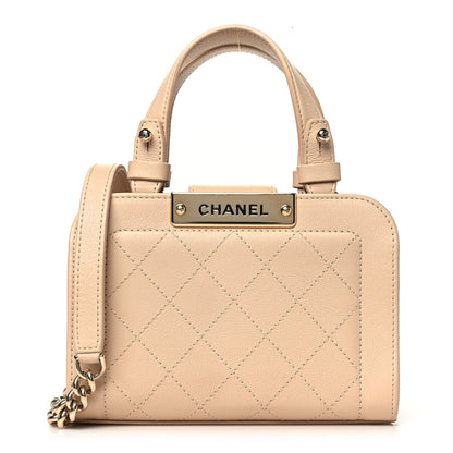 Chanel Grained Calfskin Stitched Mini Label Click Shopper Tote Beige 1 of 12