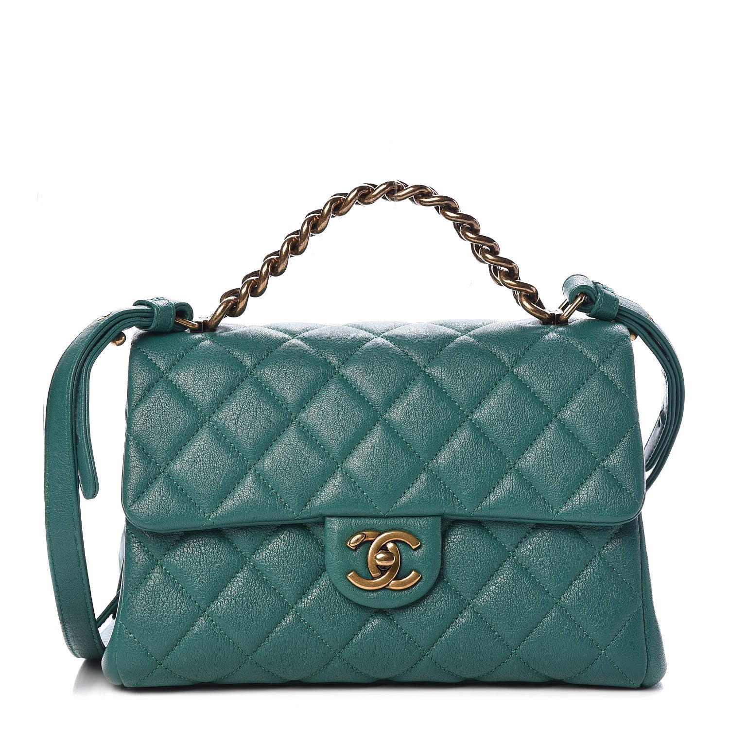 Chanel Shiny Sheepskin Quilted Small Trapezio Flap Green 1 of 9
