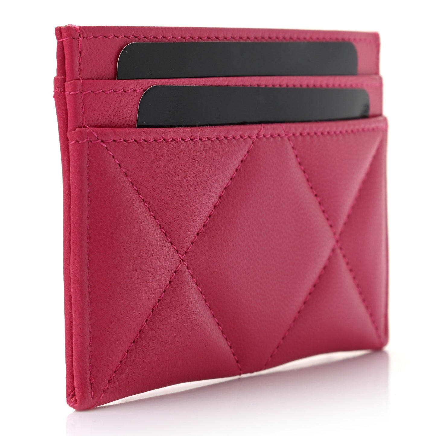 Shiny Goatskin Quilted 19 Card Holder Dark Pink