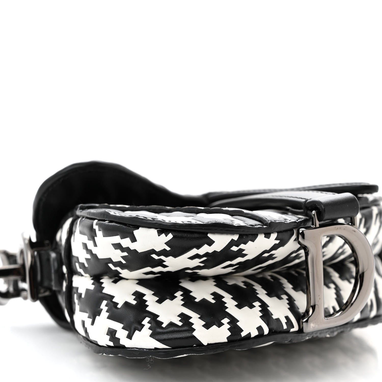 Christian Dior Calfskin Macro Houndstooth Embossed Micro Saddle Bag Black White 8 of 9