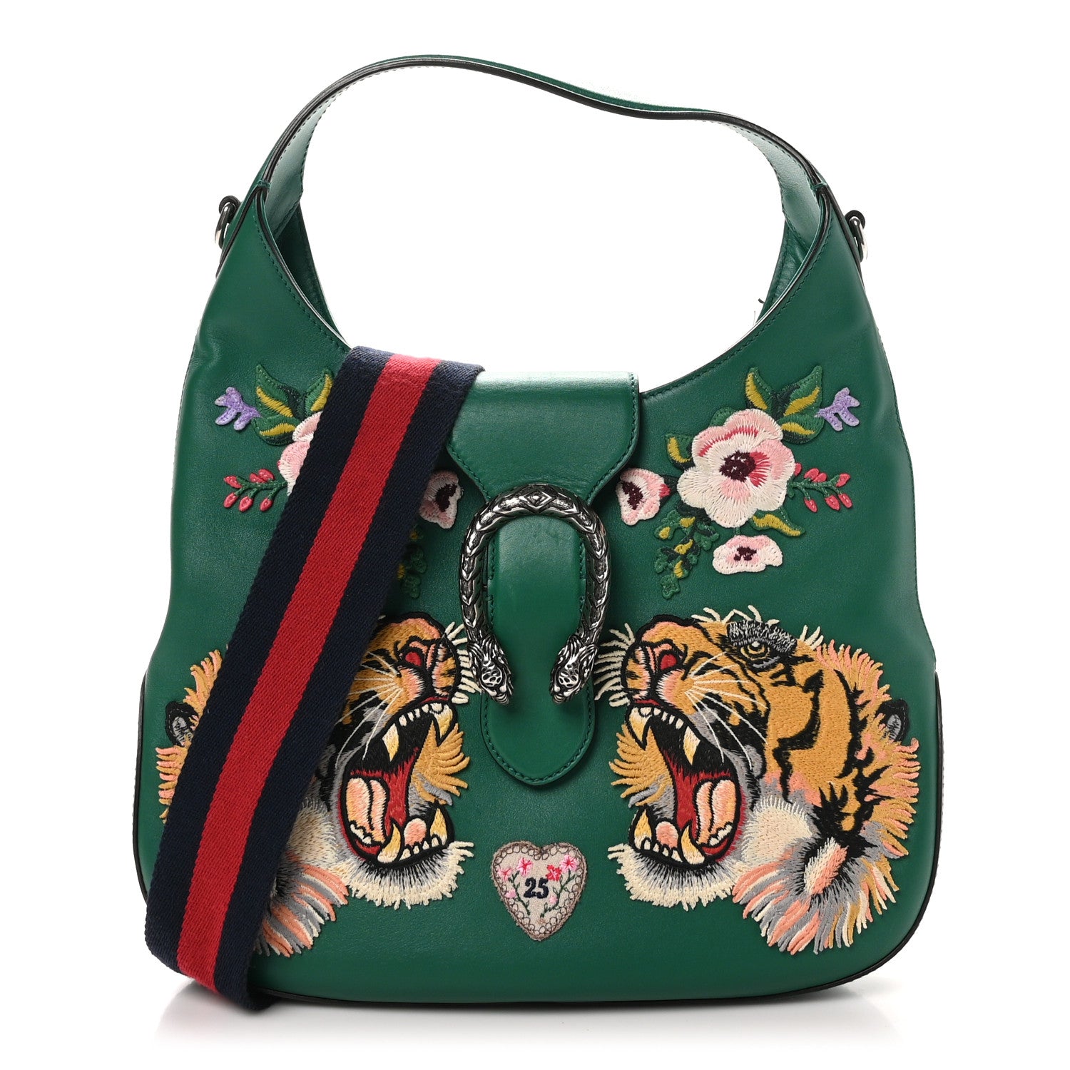 Gucci Calfskin Web Embroidered Small Dionysus Hobo Emerald Green 1 of 11