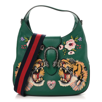 Gucci Calfskin Web Embroidered Small Dionysus Hobo Emerald Green 1 of 11