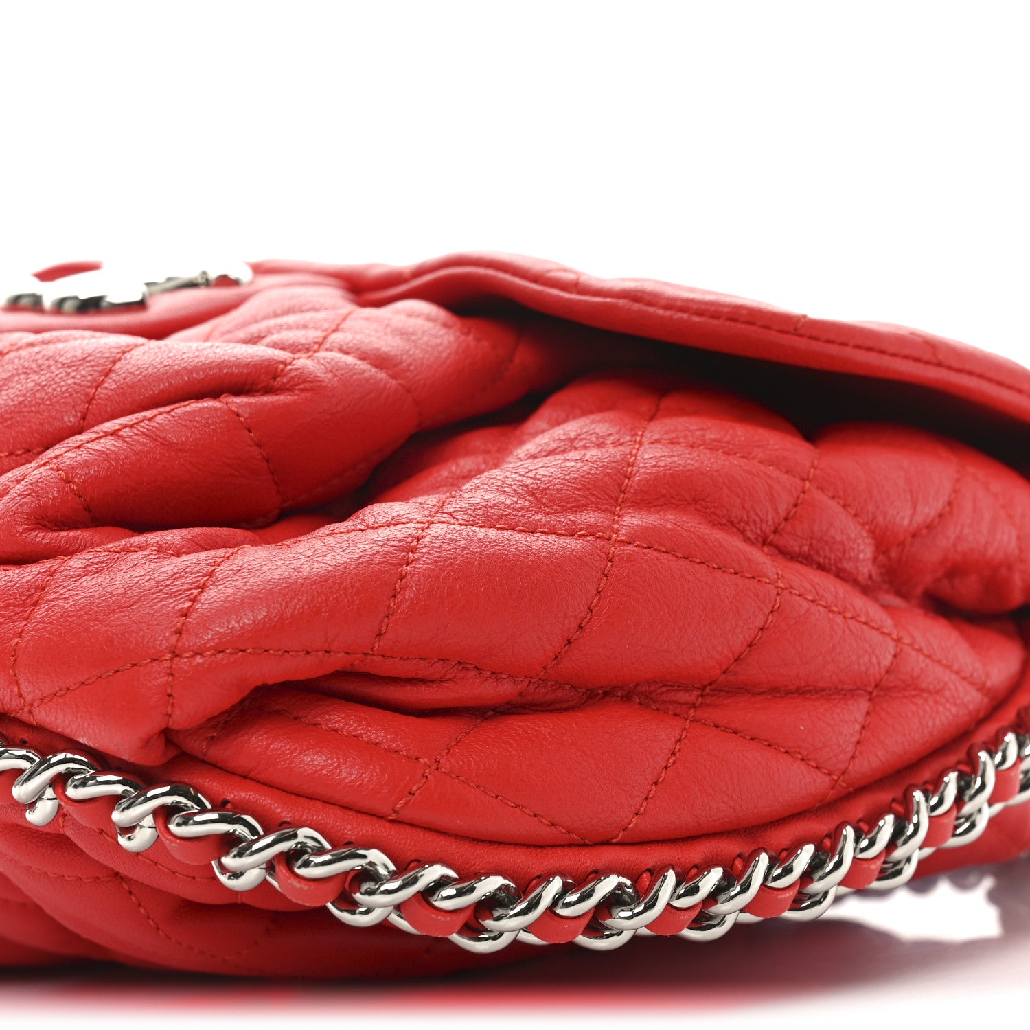 Chanel Washed Lambskin Quilted Large Chain Around Messenger Red 10 of 10