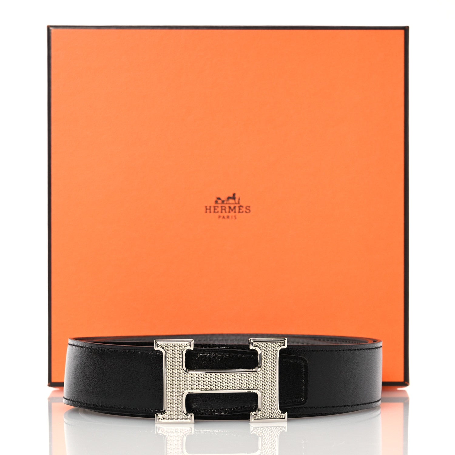 Hermes Box Togo 32mm Guilloche H Belt 110 Black Etain 7 of 7