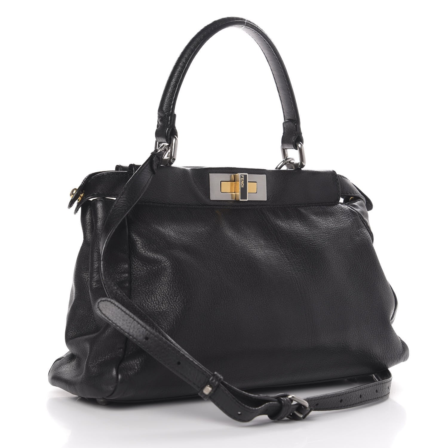 Fendi Goatskin Zucca Medium Peekaboo Iconic Satchel Black Tobacco 4 of 10