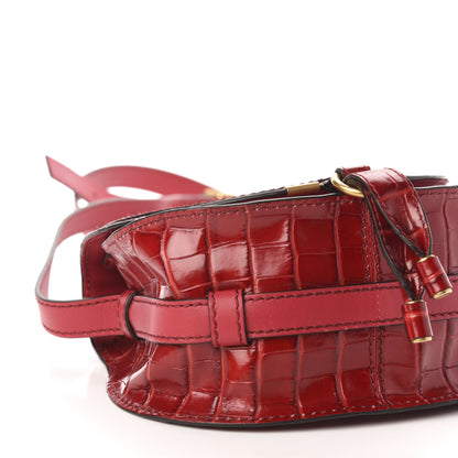Chloe Calfskin Crocodile Embossed Mini Marcie Round Crossbody Bag Dusky Red 8 of 10