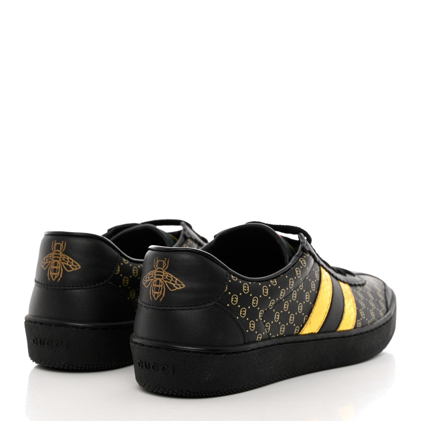 X DAPPER DAN Calfskin Laminated Ayers GG Micro Monogram Womens G74 Sneakers 35.5 Black Gold