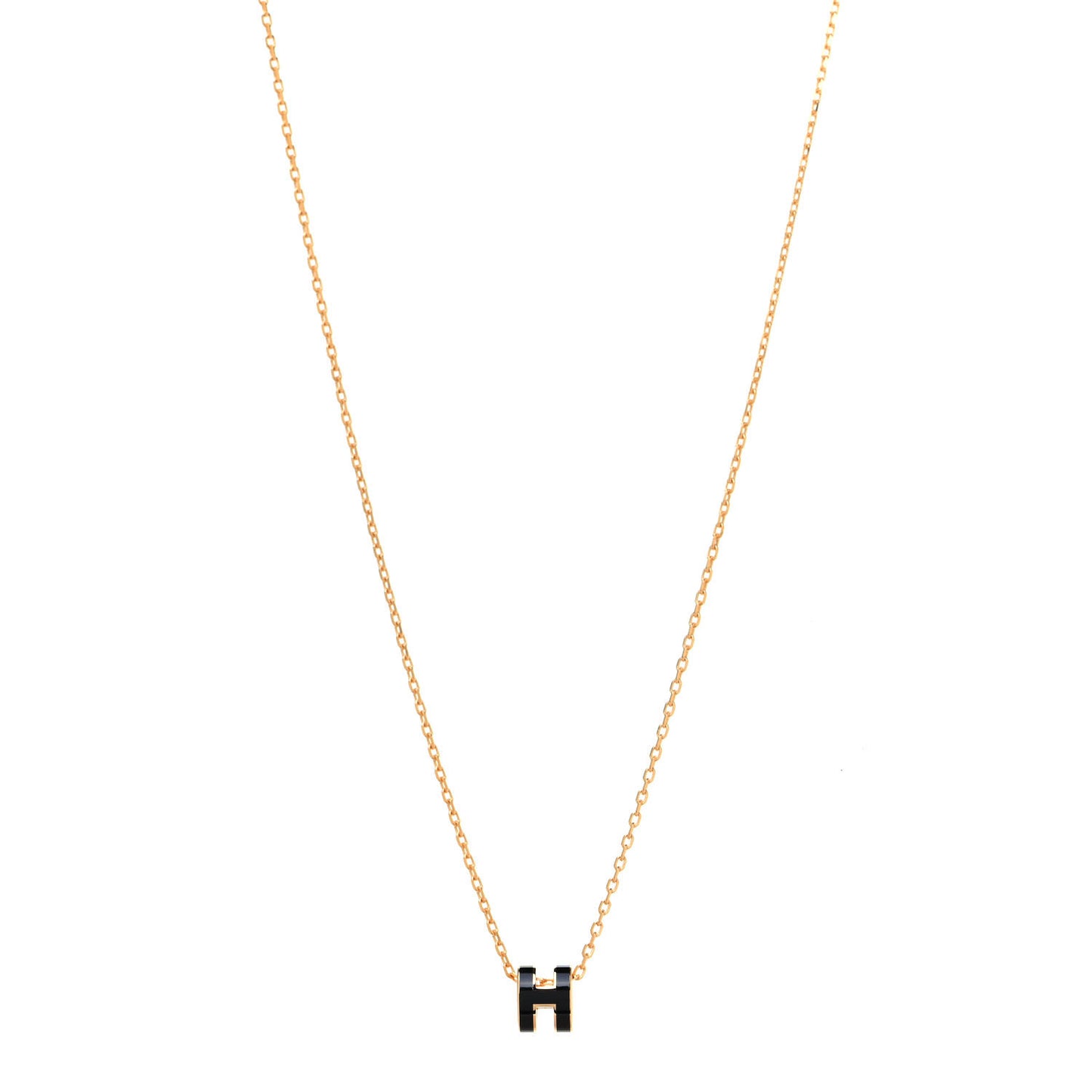 Lacquered Gold Mini Pop H Pendant Necklace Black