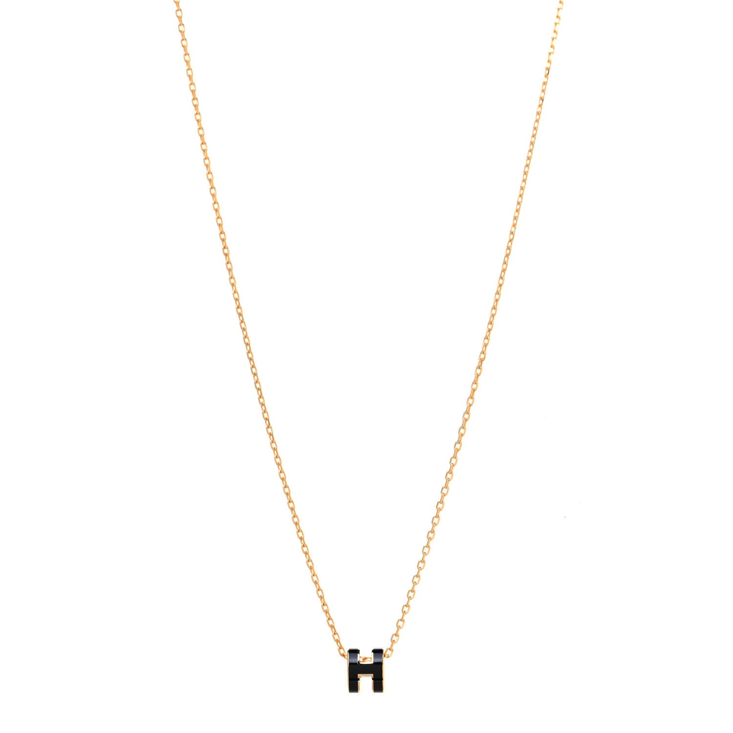 Hermes Lacquered Gold Mini Pop H Pendant Necklace Black 1 of 4