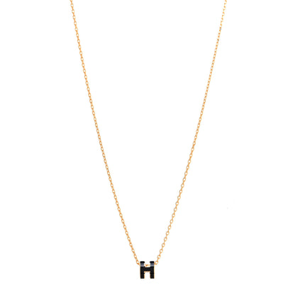 Hermes Lacquered Gold Mini Pop H Pendant Necklace Black 1 of 4
