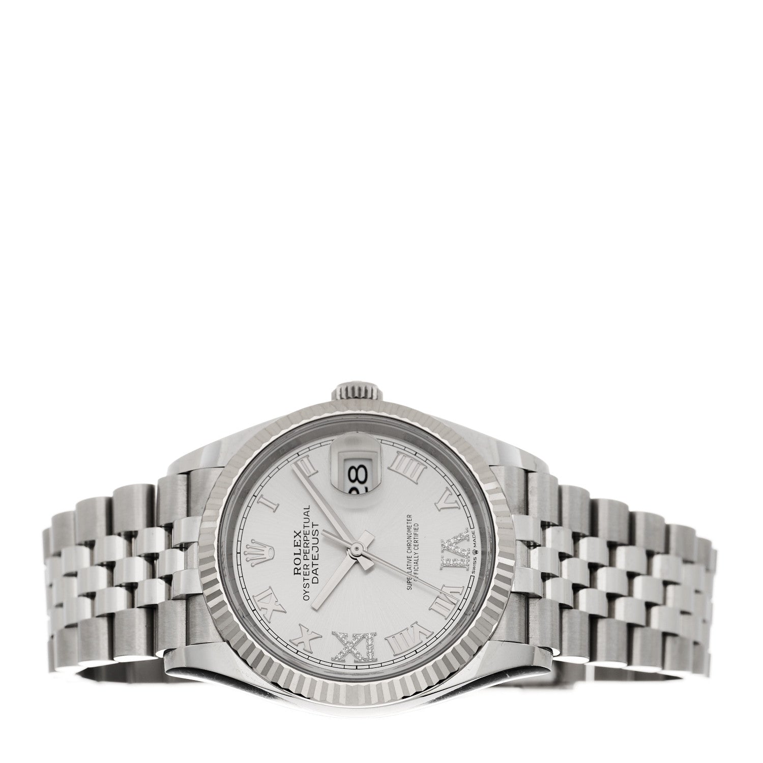 Rolex Stainless Steel 18K White Gold Diamond 36mm Oyster Perpetual Datejust Watch Silver Roman 126234 2 of 5