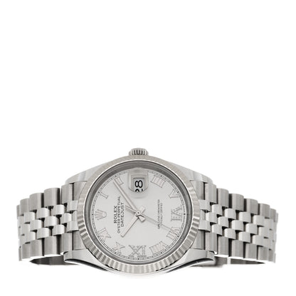 Rolex Stainless Steel 18K White Gold Diamond 36mm Oyster Perpetual Datejust Watch Silver Roman 126234 2 of 5