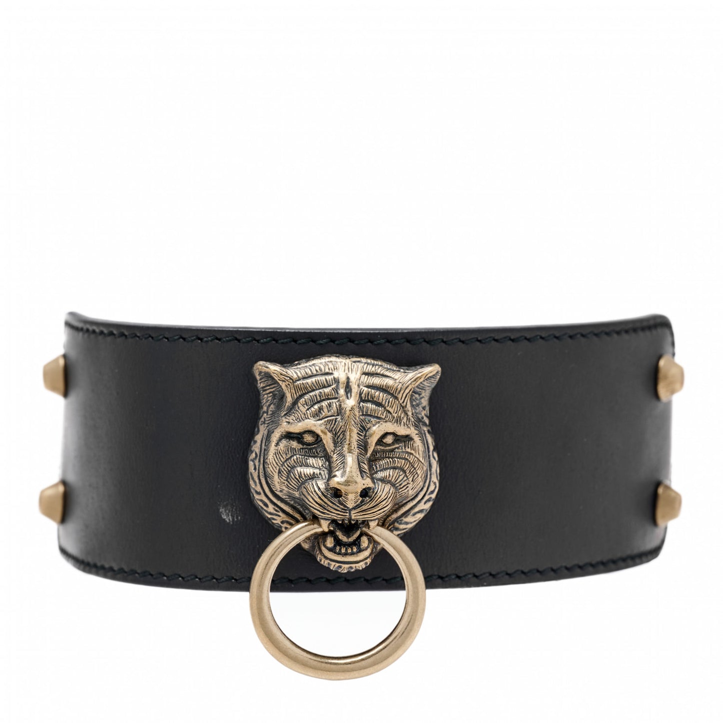 Calfskin Feline Head Choker Black