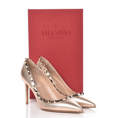 Valentino Garavani Pebbled Calfskin Rockstud 85mm Pumps 38 Rame 9 of 9
