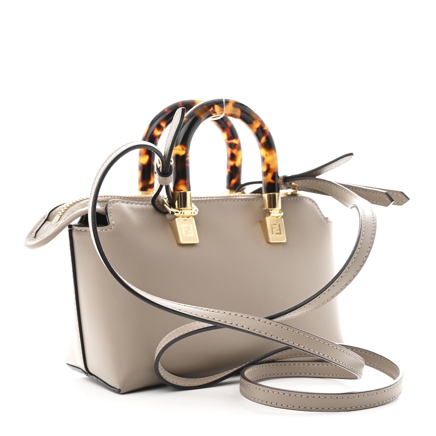 Fendi Vitello King Plexiglass Logo Embossed Mini By The Way Top Handle Boston Bag Tortora 3 of 11