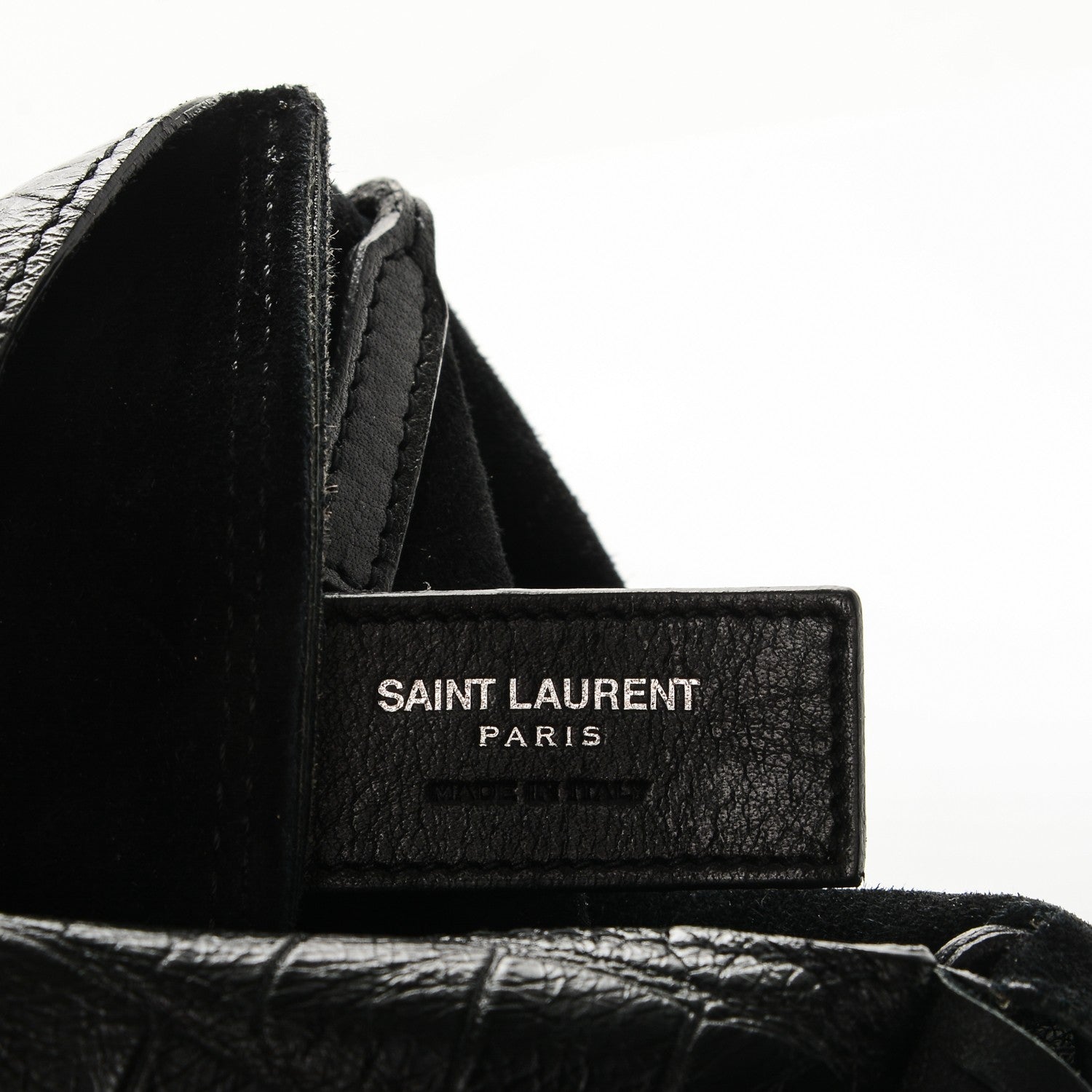 Saint Laurent Calfskin Crocodile Embossed Anita Tassed Crossbody Bag Black 6 of 6