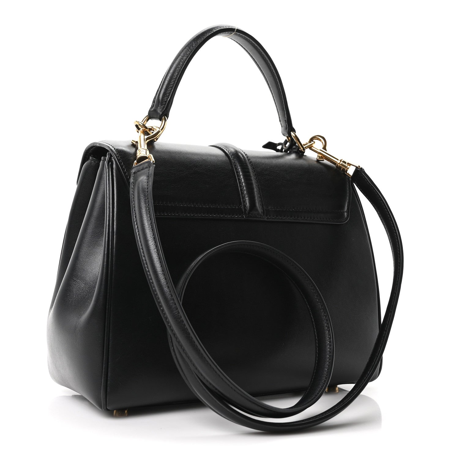 未使用　CELINE ミンクタッチ Celine Satinated Calfskin Small 16 Top Handle Bag Black 1915363