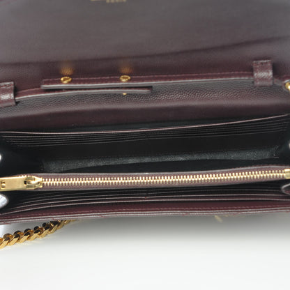 Saint Laurent Grain De Poudre Matelasse Chevron Monogram Chain Wallet Amaranto 5 of 9