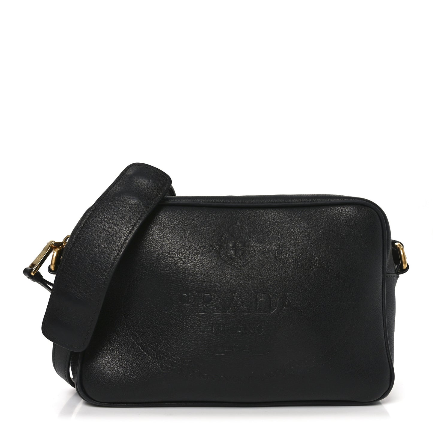 Glace Calfskin Embossed Logo Crossbody Black