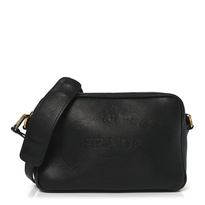 Prada Glace Calfskin Embossed Logo Crossbody Black 1 of 11