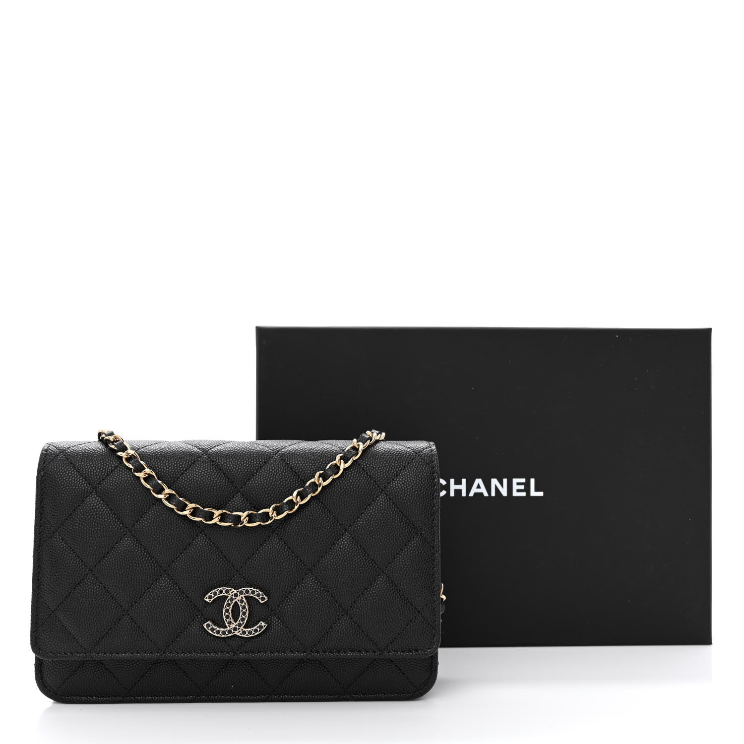 Chanel Caviar Quilted Crystal CC Wallet On Chain WOC Black 12 of 12
