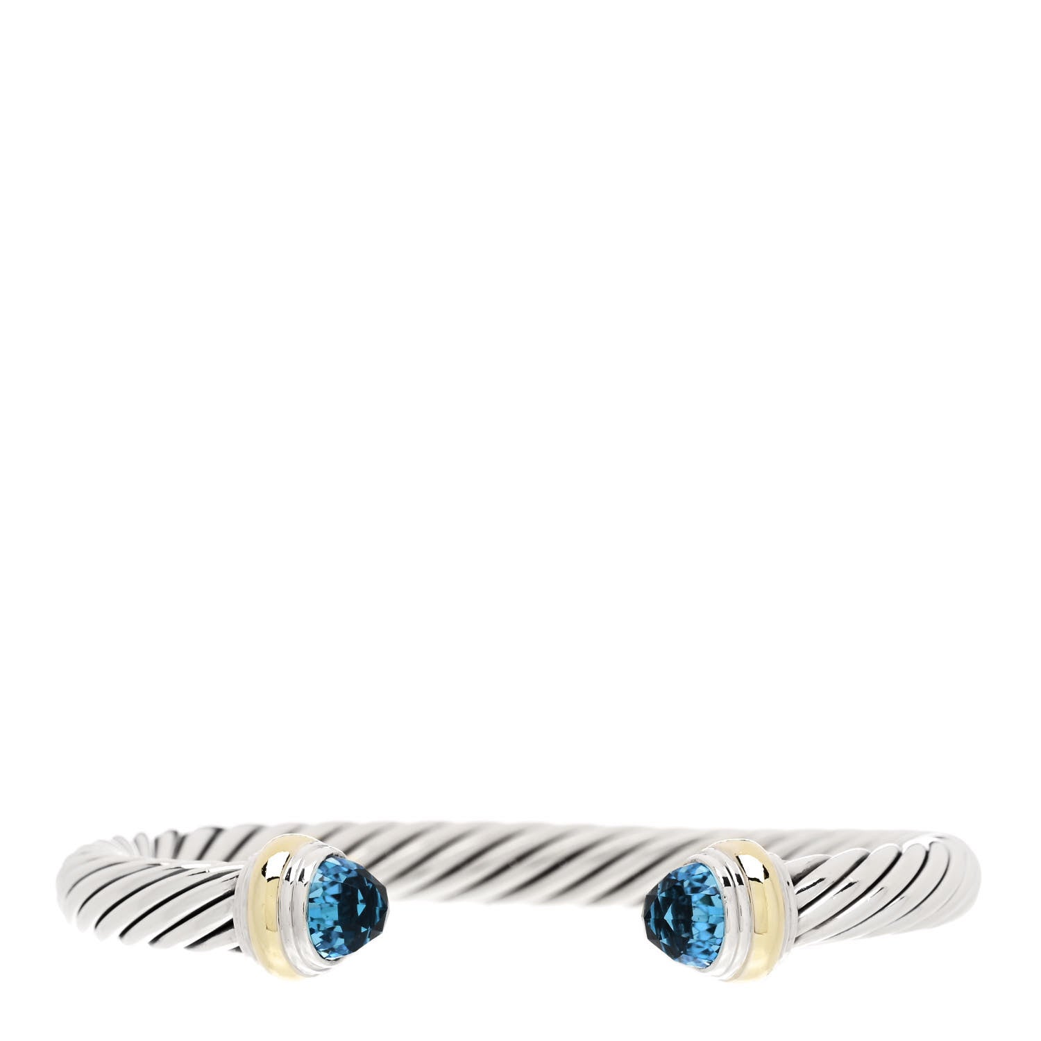 David Yurman Sterling Silver 14K Yellow Gold Blue Topaz 7mm Cable Classics Bracelet 1 of 3
