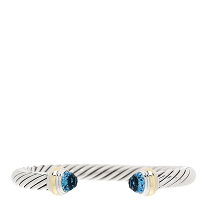 David Yurman Sterling Silver 14K Yellow Gold Blue Topaz 7mm Cable Classics Bracelet 1 of 3